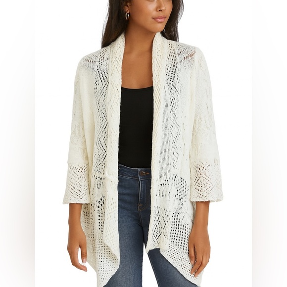 coasta blanca Sweaters - Costa Blanca | Natural Crocheted Open Cardigan - Women OS